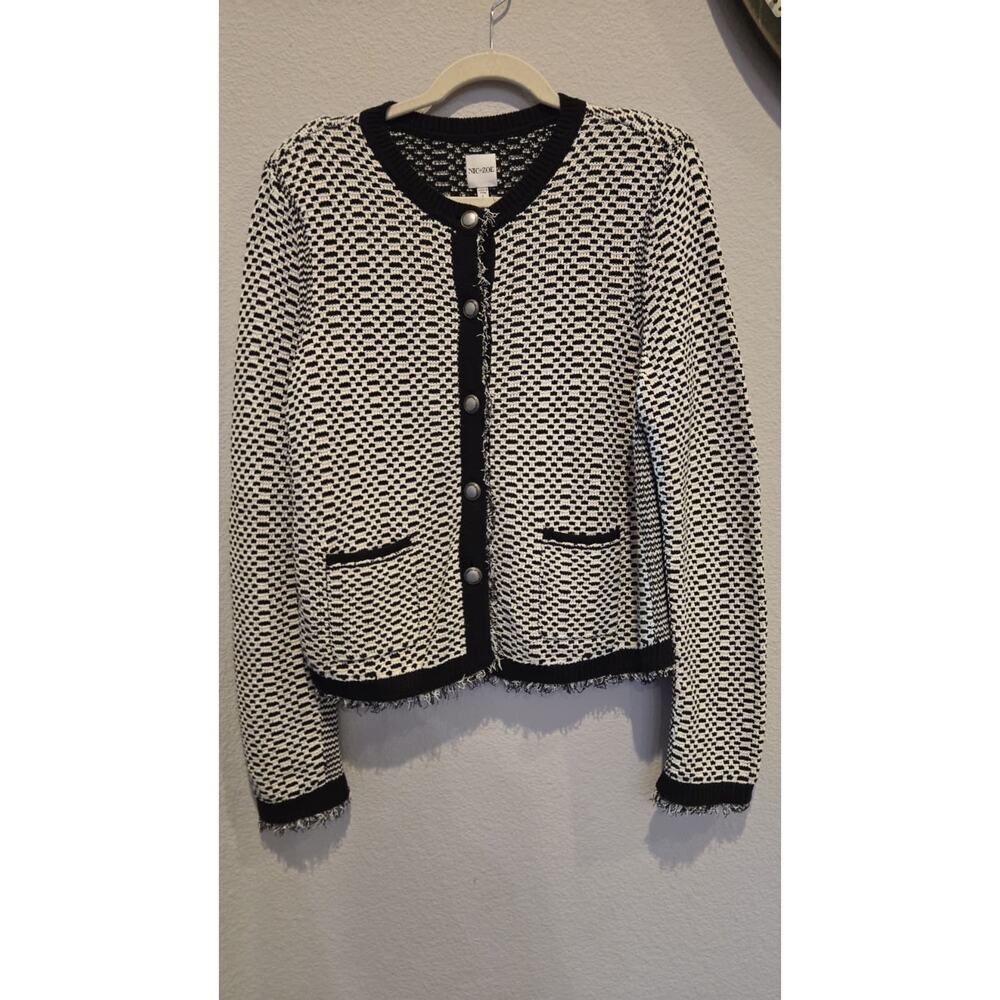 NIC+ZOE Women's Opposites Attract Black & White Cardigan‎ L Sweater Jacket